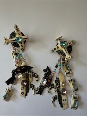 Whimsical Airplane & Jet Dangle Wall Decor - Blue Crystal Accents designer